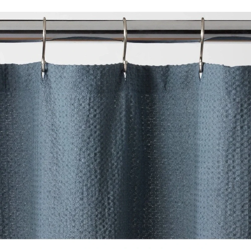 Waffle Weave Shower Curtain Dark Blue- Threshold